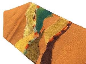 リサイクル　手織り紬よろけ横段模様織出し名古屋帯